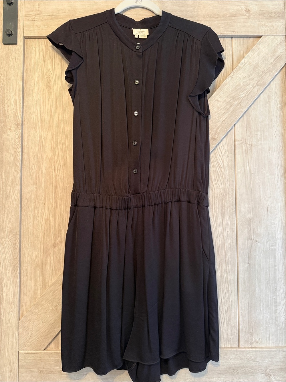 Kate Spade Black Ruffle Sleeve Button Romper